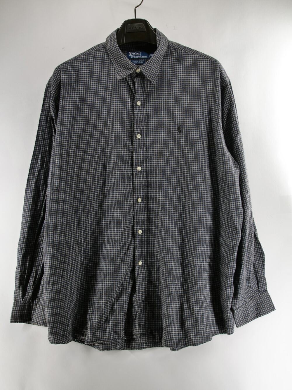 VTG Polo by Ralph Lauren Men's 2XL Gray Check Long Sleeve Button Up Shirt Lowell
